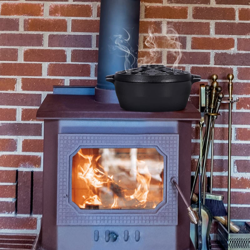 G Good Gain Wood Stove Steamer,Fireplace Humidifier,Cast Iron Humidifier for Stove, Matte Black Finish, Rust Resistant, Lattice Top, 2.5 Quart Capacity,Wood Burning Stove Indoor Decorative - Image 2