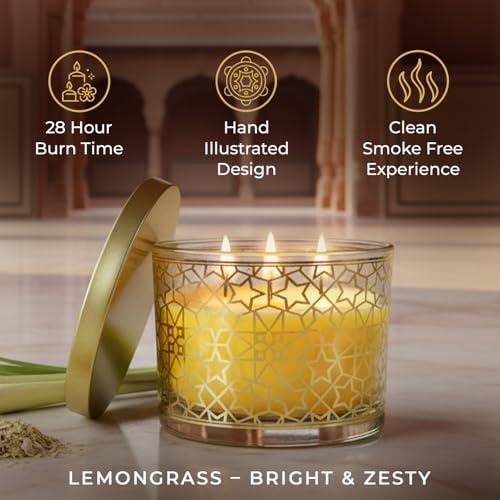 EKAM 2025–26 Festive Fragrance Gift| Scented 3 Wick Candle| Lemongrass | Inspired by Pink Haveli | 28-Hour Burn | Essential Oil Infused | Gift Box for Festive Celebrations, Weddings, Giveaways, etc. - Image 5