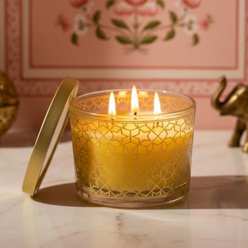 EKAM 2025–26 Festive Fragrance Gift| Scented 3 Wick Candle| Lemongrass | Inspired by Pink Haveli | 28-Hour Burn | Essential Oil Infused | Gift Box for Festive Celebrations, Weddings, Giveaways, etc. - Image 1