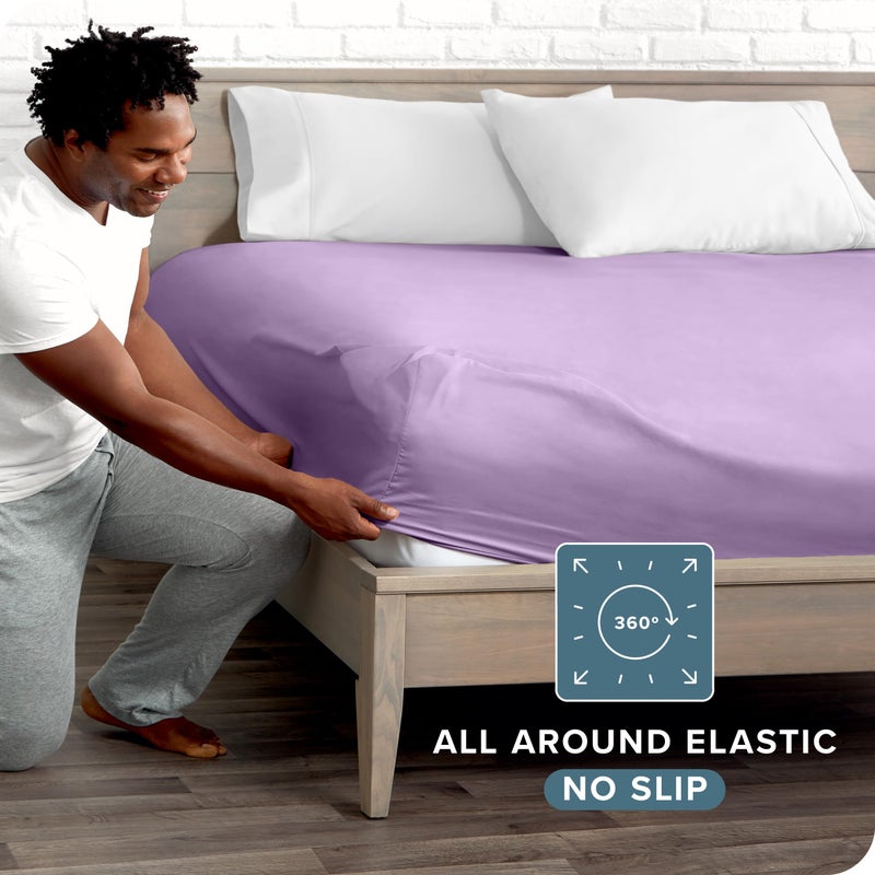 Bare Home Bare Home Fitted Bottom Sheet Queen Size - Premium 1800 Microfiber - Ultra-Soft Hotel Luxury - Deep Pocket - Durable and Long Lasting - Queen Fitted Sheet (Queen  Lavender)  - Image 3