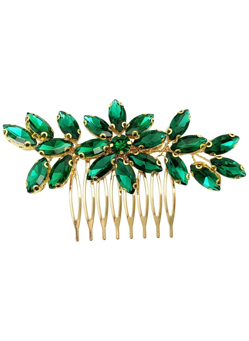 BETITETO BETITETO Bridal Crystal Hair Piece Rhinestone Wedding Small Hair Comb Accessories for Women Girls Emerald Green 