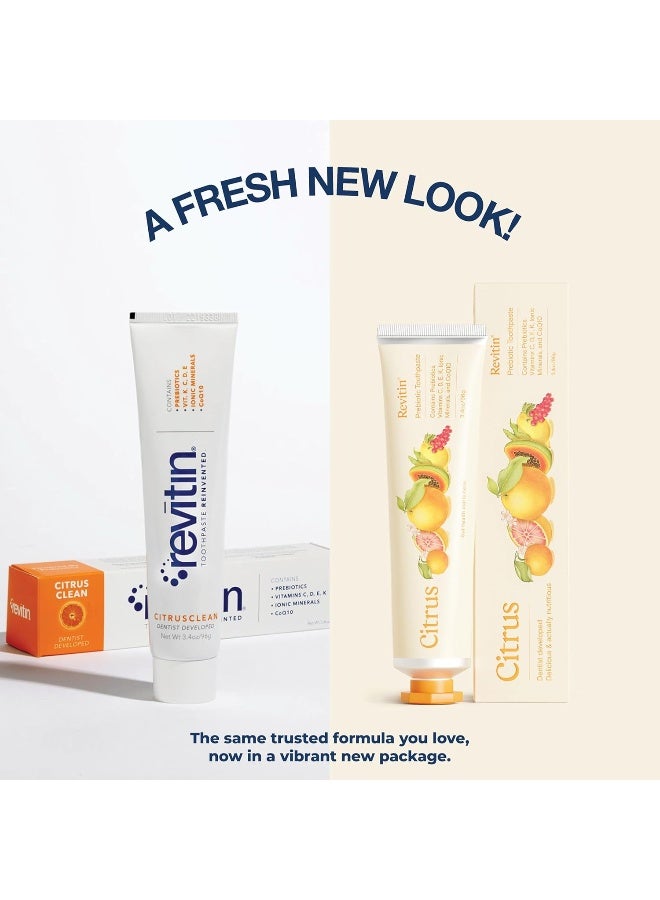 Revitin Toothpaste FluorideFree Prebiotic Citrus Tooth Gel No SLS Gluten Free Dye Free GMO Free No Sweeteners NonToxic Kid Approved Pack of 5 - Image 2
