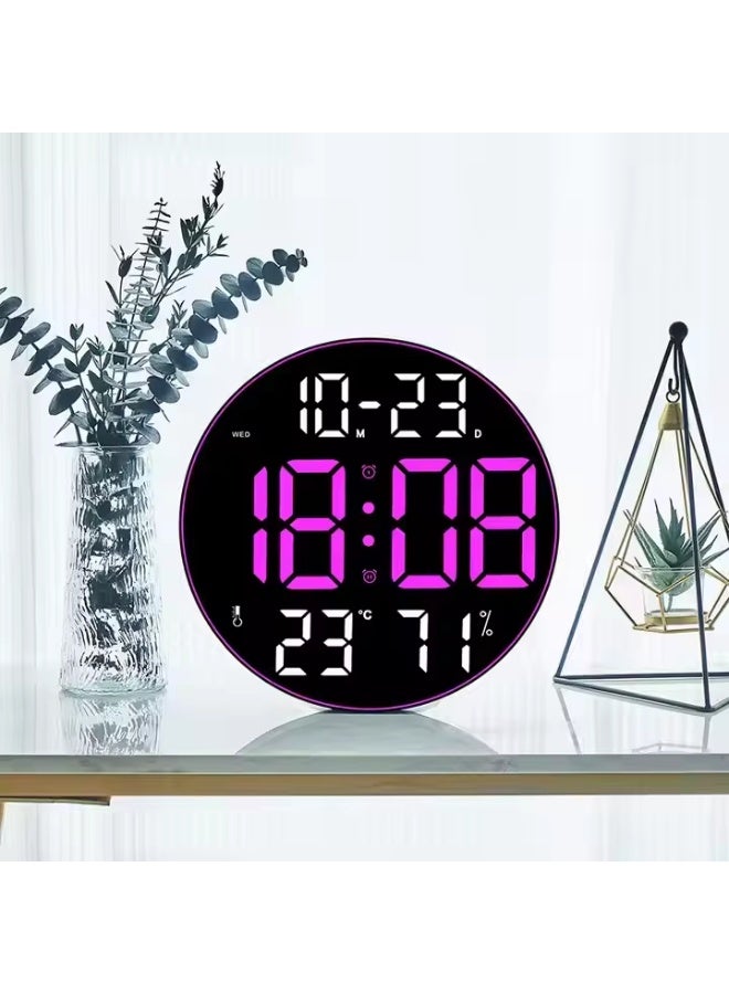 ساعة حائط رقمية LED دائرية 12 بوصة مع تاريخ ودرجة حرارة ورطوبة وتحكم عن بعد - Image 1