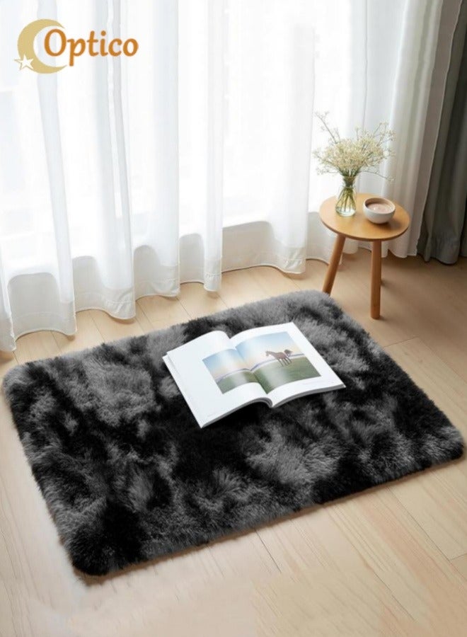 Optico Small Area Rug, 40 x 60CM Shaggy Throw Rug Bedside Rug Carpet Non-Slip Soft Runner Rug Plush Fluffy Rug Indoor Dog Mat Entryway Rug for Bedroom, Living Room, Indoor Floor Carpet, Tie Dyed Dark Grey - Image 1