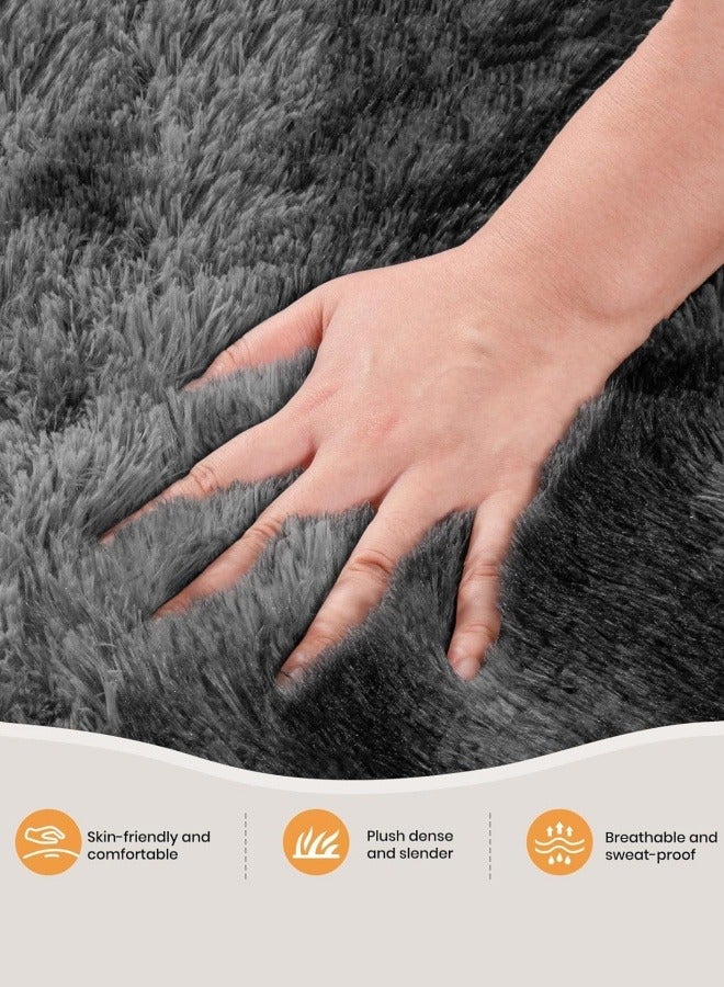 Optico Small Area Rug, 40 x 60CM Shaggy Throw Rug Bedside Rug Carpet Non-Slip Soft Runner Rug Plush Fluffy Rug Indoor Dog Mat Entryway Rug for Bedroom, Living Room, Indoor Floor Carpet, Tie Dyed Dark Grey - Image 2