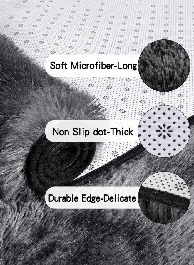 Optico Small Area Rug, 40 x 60CM Shaggy Throw Rug Bedside Rug Carpet Non-Slip Soft Runner Rug Plush Fluffy Rug Indoor Dog Mat Entryway Rug for Bedroom, Living Room, Indoor Floor Carpet, Tie Dyed Dark Grey - Image 4