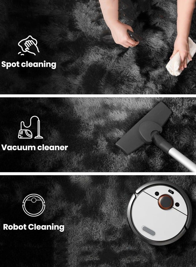 Optico Small Area Rug, 40 x 60CM Shaggy Throw Rug Bedside Rug Carpet Non-Slip Soft Runner Rug Plush Fluffy Rug Indoor Dog Mat Entryway Rug for Bedroom, Living Room, Indoor Floor Carpet, Tie Dyed Dark Grey - Image 5