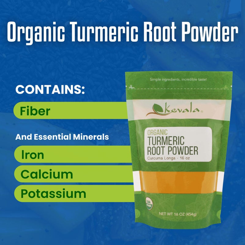 Kevala Organic Turmeric Root Powder - Gluten Free Curcumin, Vegan Supplement for Cooking, Kitchen Spice, Non Gmo, Kosher Product, 1 lb, 16 oz - Image 3