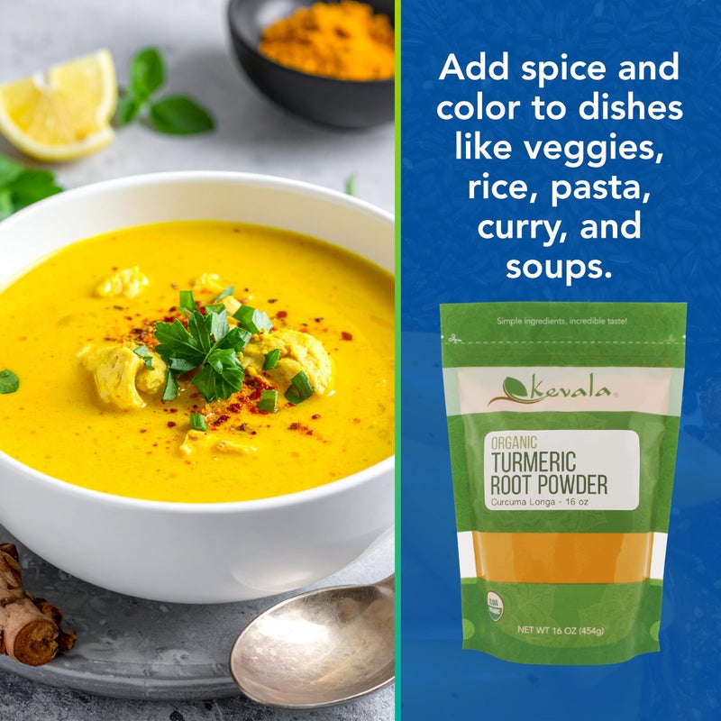 Kevala Organic Turmeric Root Powder - Gluten Free Curcumin, Vegan Supplement for Cooking, Kitchen Spice, Non Gmo, Kosher Product, 1 lb, 16 oz - Image 4