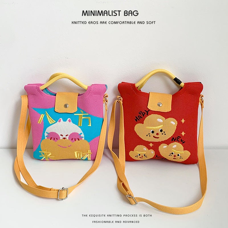 Shoulder Bag New Year Holiday Blessing Series Personalized All-Match Crossbody Bag Knitted Mobile Phone Bag All-Match Handbag Bag - Image 5