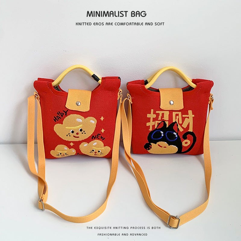 Shoulder Bag New Year Holiday Blessing Series Personalized All-Match Crossbody Bag Knitted Mobile Phone Bag All-Match Handbag Bag - Image 3