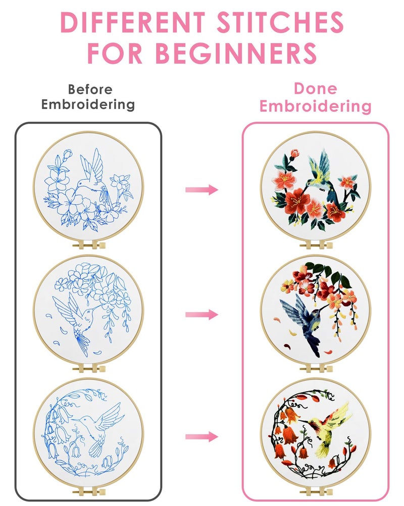 TINDTOP Hummingbird and Flower Embroidery Kit for Adults - Image 3
