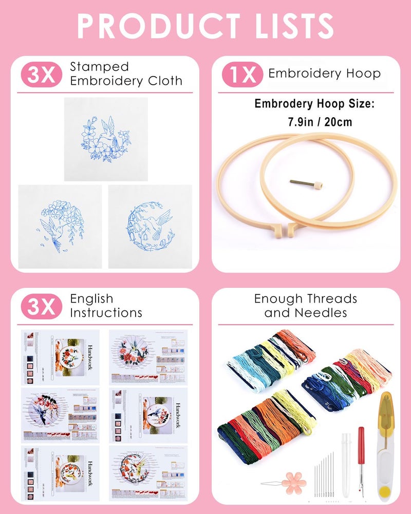 TINDTOP Hummingbird and Flower Embroidery Kit for Adults - Image 2