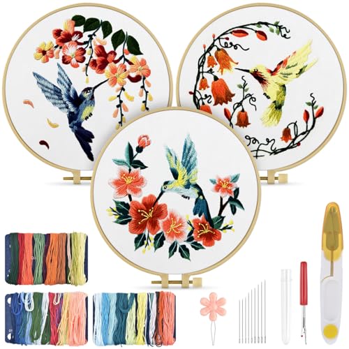 TINDTOP Hummingbird and Flower Embroidery Kit for Adults - Image 1