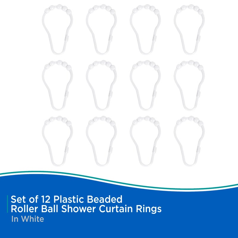 Kenney KN67140 Rust-Proof Gliding Plastic Beaded Shower Curtain Rings for Shower Curtain and Standard Shower Curtain Rod, Bathroom Use, Easy to Install, Set of 12, White - Image 5