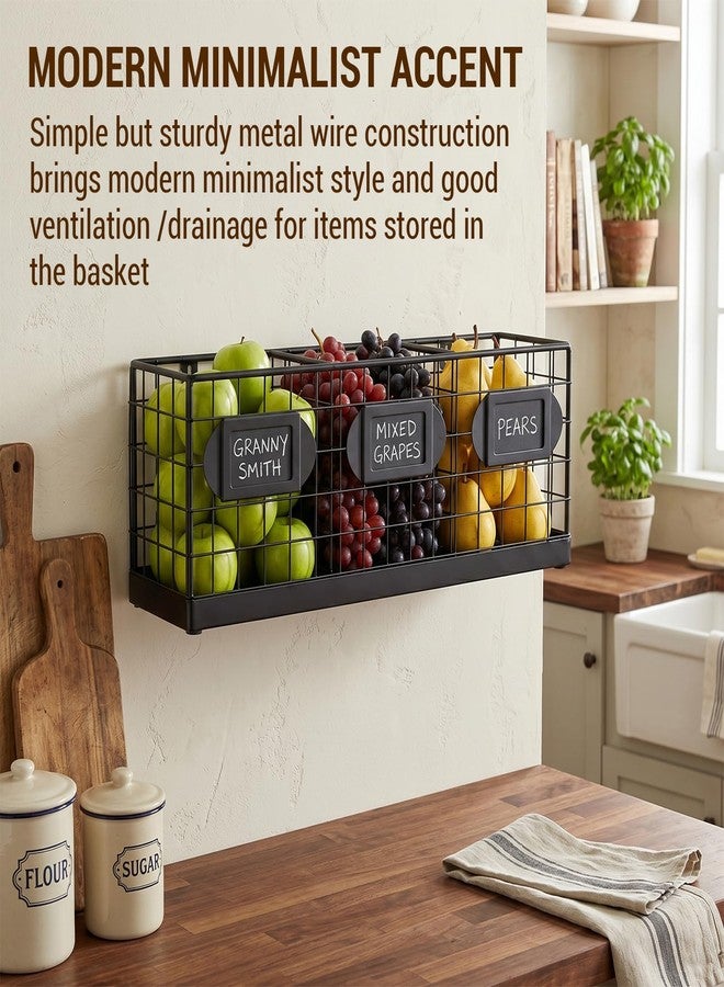 MyGift Wall Mountable Black Metal Utensil Holder Organizer, 15.7" Countertop Kitchen Silverware Flatware Caddy Holder Storage Basket with 3 Compartments and Chalkboard Labels - Image 2