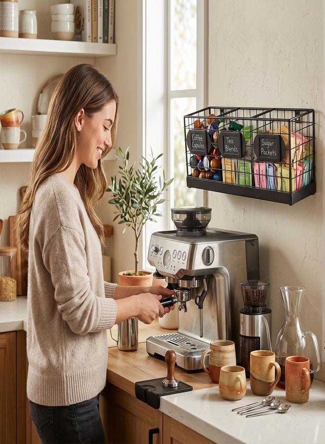 MyGift Wall Mountable Black Metal Utensil Holder Organizer, 15.7" Countertop Kitchen Silverware Flatware Caddy Holder Storage Basket with 3 Compartments and Chalkboard Labels - Image 4