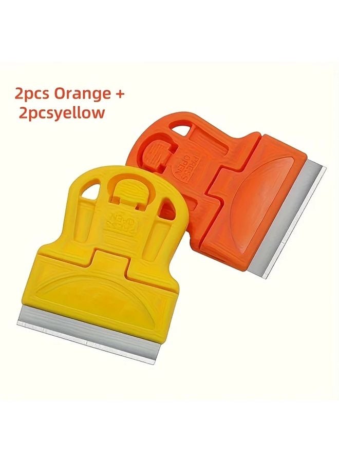 4pcs Orange Yellow Mini Razor Scraper Remover Tool For Stickers Glue Labels - Image 1