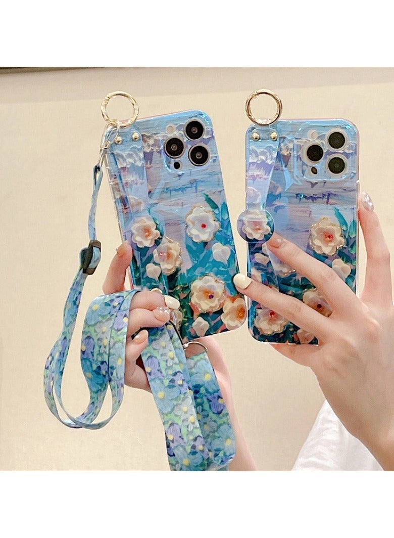 Miluraining Case for iPhone 14 Pro Max Case, art oil painting style Camellia pattern phone case with lanyard, Case Compatible with iPhone 14 Pro Max, TPU material Anti-fall Phone Fashion Cover Women Girls - Image 2