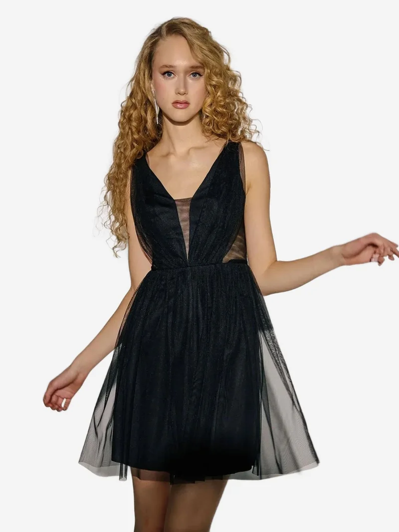 HICCUP V-Neck Paneled Mini Skater Tulle Dress