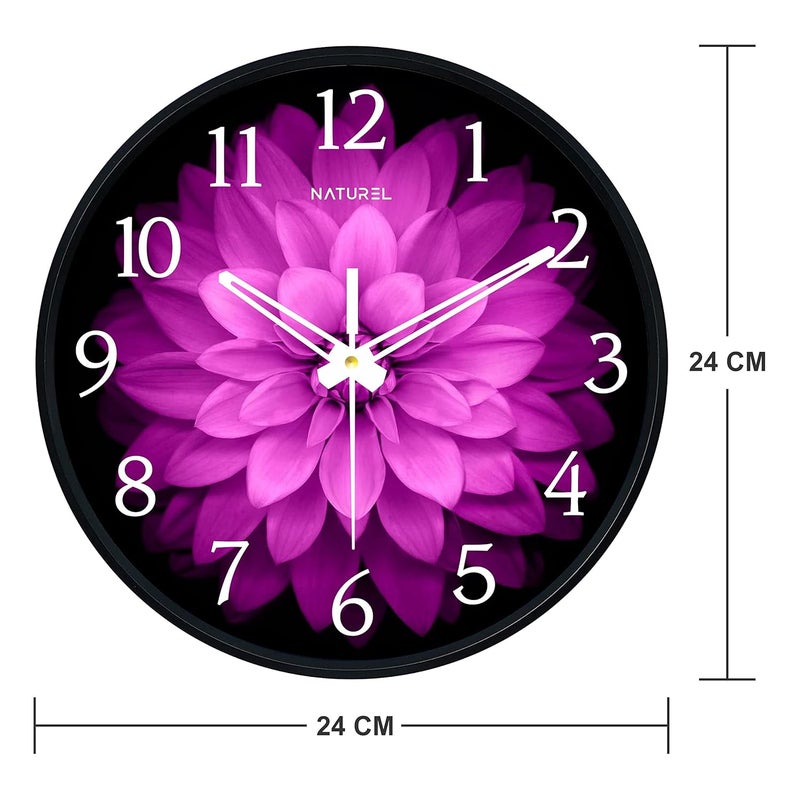 Naturel Round Shape Wall Clock With Plastic And Glass For Home - Black Frame (Pink) - Analog, 24 Cm, 35 Mm - Image 3