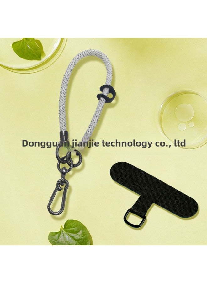 8mm Mobile Phone Lanyard Wrist Rope Color Braided Rope Curing Cloth Multi-functional Patch Clip Hanging Piece Hand Rope Short Rope-Specifications:Black T Cloth Piece/8mm Short Rope-white Room Black And Gray  - Image 1