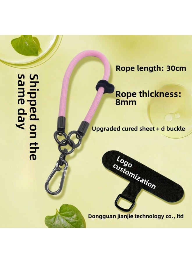 8mm Mobile Phone Lanyard Wrist Rope Color Braided Rope Curing Cloth Multi-functional Patch Clip Hanging Piece Hand Rope Short Rope-Specifications:Black T Cloth Piece/8mm Short Rope-white Room Black And Gray  - Image 2