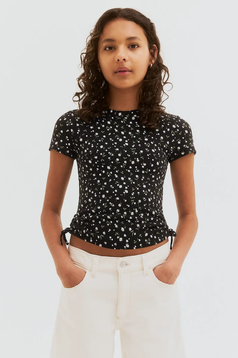 اتش اند ام Drawstring-detail jersey top