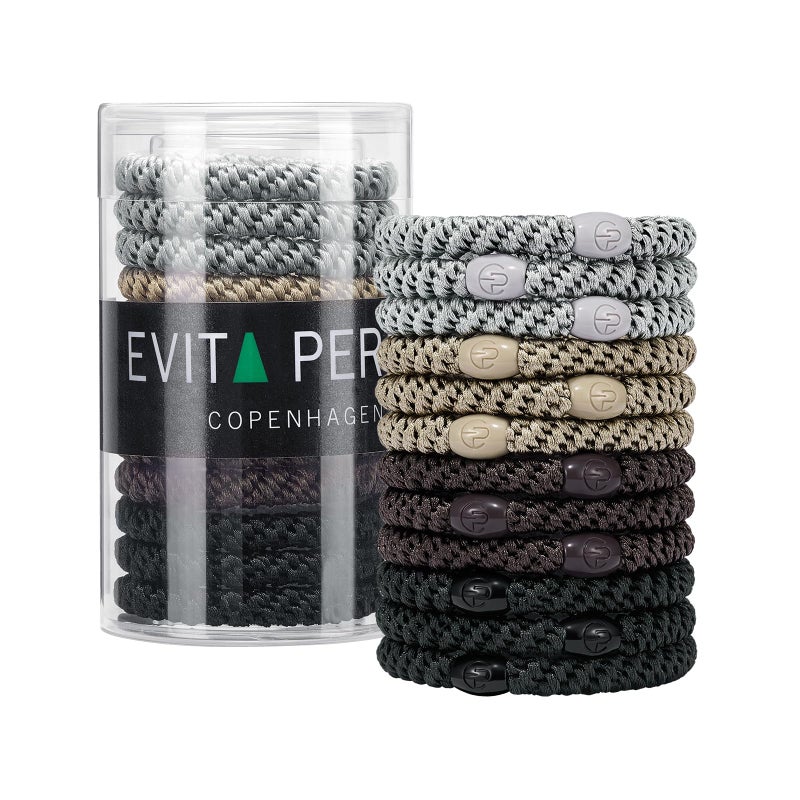 EVITA PERONI Hair Ties 12 Pcs Set High Elastic Ponytail Holders Hair Ties No Damage Elastic Ties for Thick Hair Women Men Valentines Day Gifts Black Brown Gray Apricot