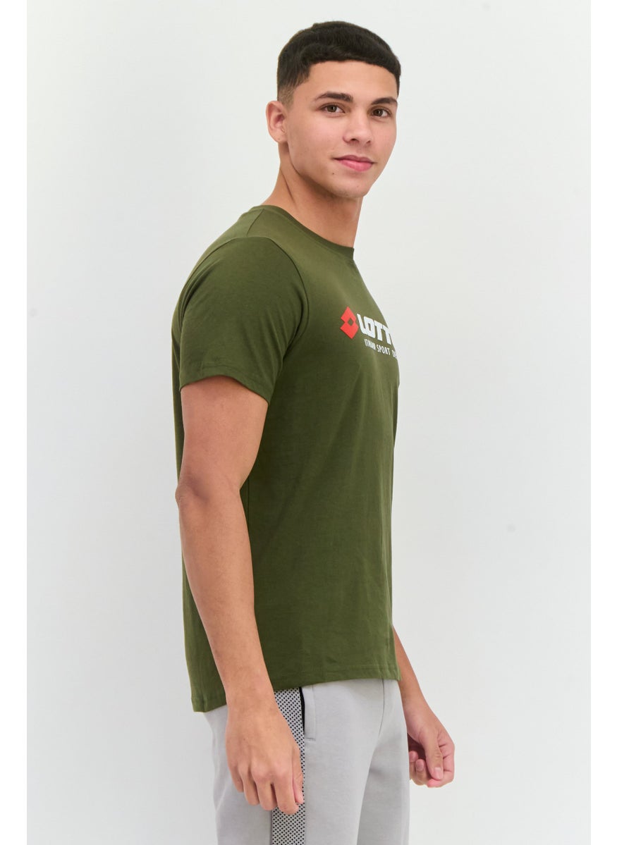 LOTTO Men Sportswear Fit Short Sleeves Outdoor T-Shirt, Olive Combo  - Image 2