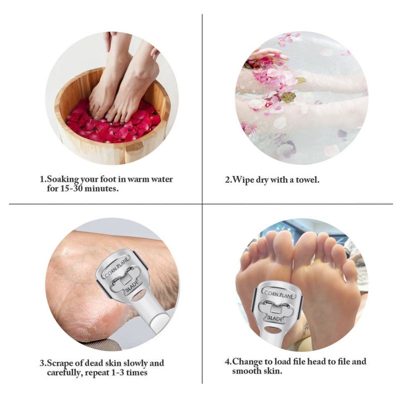 BEINY Stainless Steel Callus Shaver Pedicure Dead Hard Skin Remover Heel Razor Wooden Handle Cutter with Skin Rub & 10 Blades for Foot Care, Removing Solid, Cracked Skin Cells - Image 5