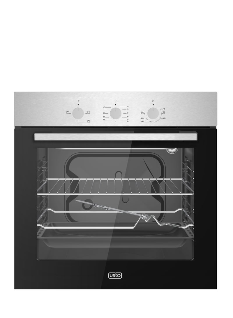Usto Turkish Electric Oven, Built-in, Steel, 60 Cm, 66L, 4 Functions, Timer, Turbo Fan Grill, Triple Reflective Glass, Grill - ASB 64SSE