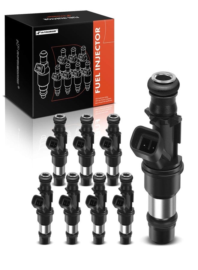 A-Premium Set of 8 Fuel Injector - Compatible with Chevy, GMC, Cadillac Vehicles - 4.8L 5.3L 6.0L - Silverado 1500 2500 3500 Tahoe Suburban Sierra Yukon Savana Envoy Escalade - Replace Part 17113698 - Image 1