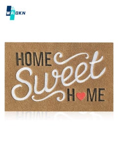 WAOKN Brown Doormat, Outdoor Indoor Home Sweet Home Welcome Mat with Non Slip Rubber Backing Super Absorbent Mud Easy to Clean Front Door Mat Heavy Duty Foot Mat  - Image 1