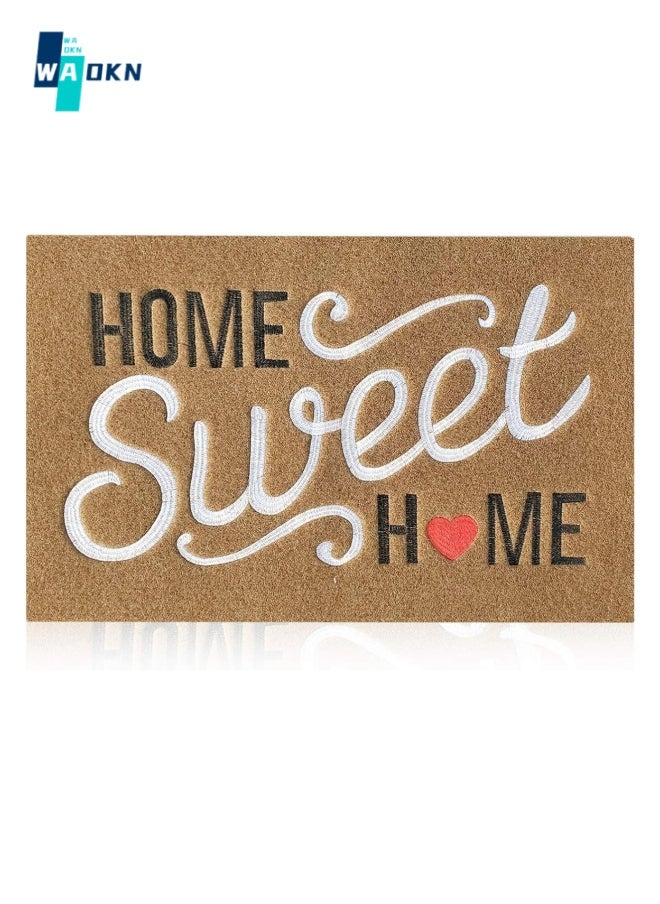 WAOKN Brown Doormat, Outdoor Indoor Home Sweet Home Welcome Mat with Non Slip Rubber Backing Super Absorbent Mud Easy to Clean Front Door Mat Heavy Duty Foot Mat  - Image 1
