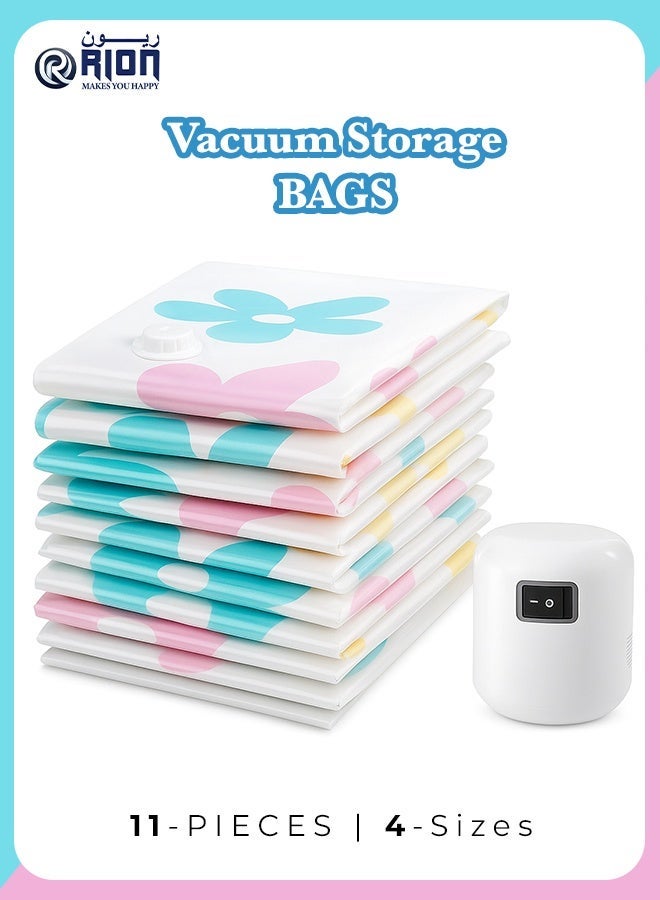 RION 11-Piece Vacuum Storage Bag Set with Auto Air Pump – Reusable Compression Bags for Clothes, Blankets, Duvets, Pillows & Mattress - Image 1