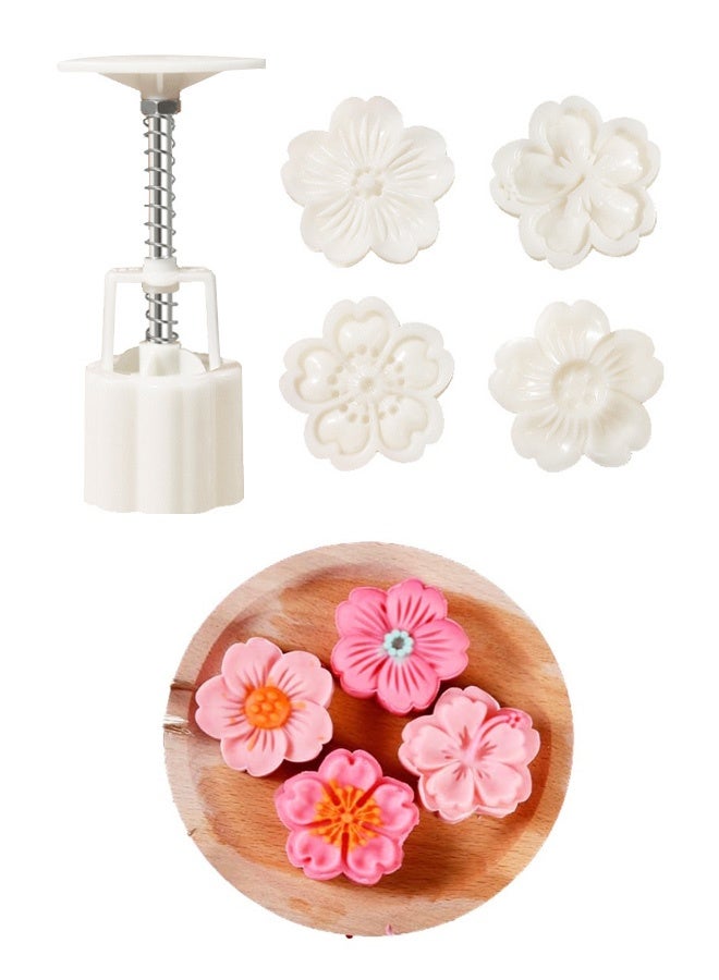 5 PCS Moon Cake Mold Set, Cookie Stamps, Cherry Blossom Floral Mid Autumn Festival DIY Hand Press Cookie Dessert Cutter Pastry Decoration Flower Impressions Tool Mooncake Maker - Image 1