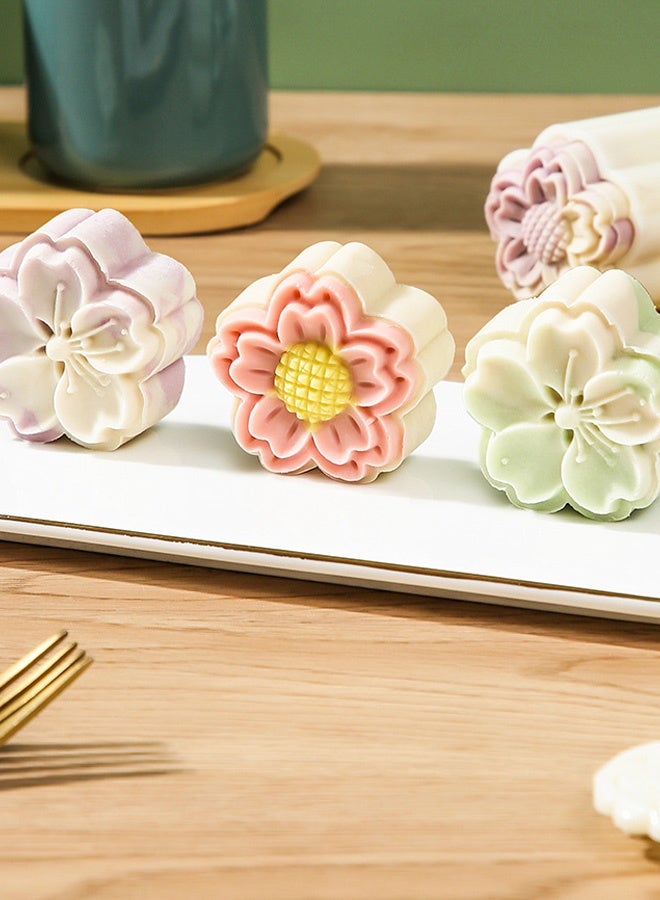 5 PCS Moon Cake Mold Set, Cookie Stamps, Cherry Blossom Floral Mid Autumn Festival DIY Hand Press Cookie Dessert Cutter Pastry Decoration Flower Impressions Tool Mooncake Maker - Image 5