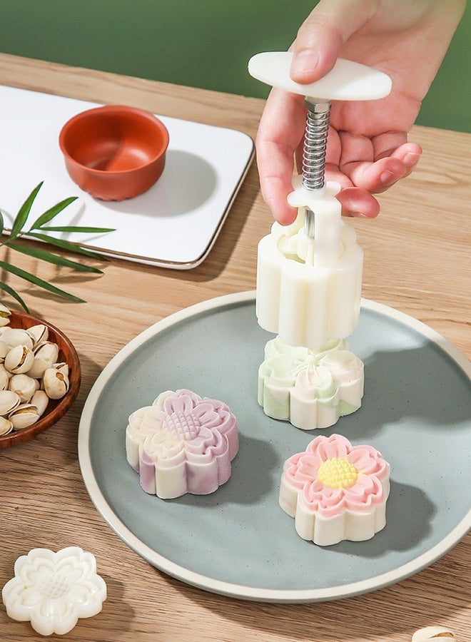 5 PCS Moon Cake Mold Set, Cookie Stamps, Cherry Blossom Floral Mid Autumn Festival DIY Hand Press Cookie Dessert Cutter Pastry Decoration Flower Impressions Tool Mooncake Maker - Image 4