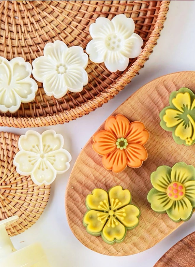 5 PCS Moon Cake Mold Set, Cookie Stamps, Cherry Blossom Floral Mid Autumn Festival DIY Hand Press Cookie Dessert Cutter Pastry Decoration Flower Impressions Tool Mooncake Maker - Image 3