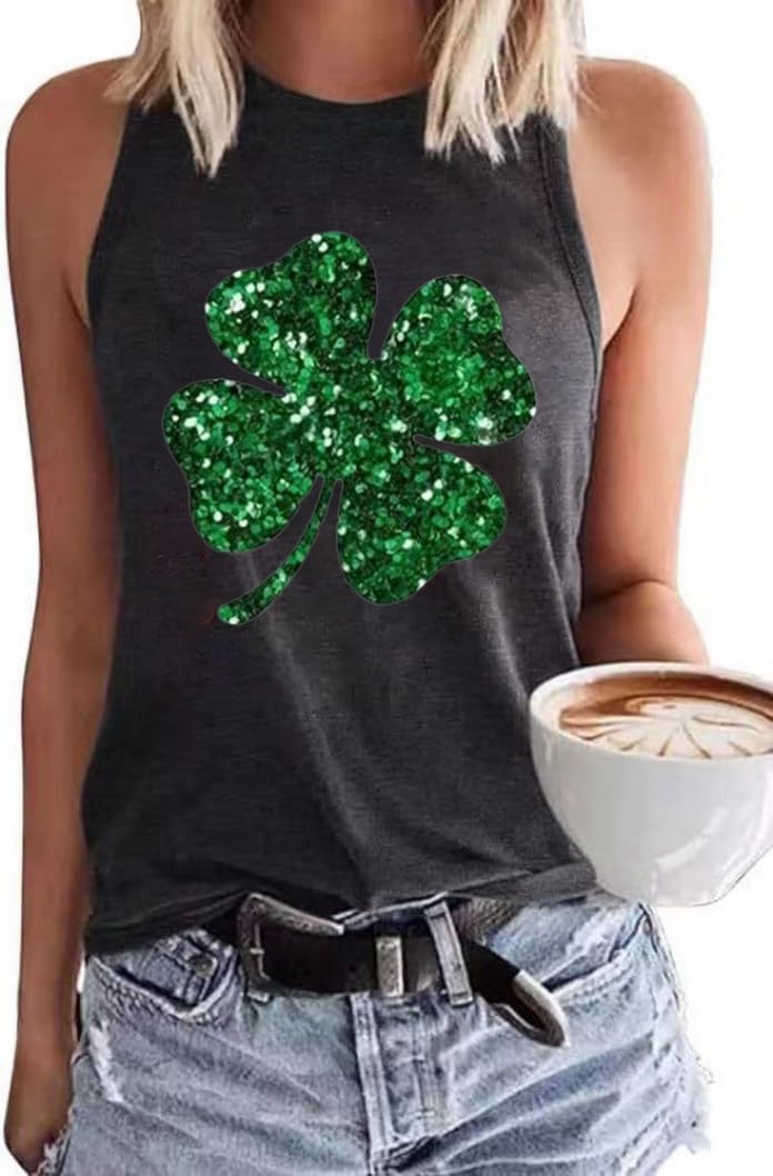 Beopjesk Women's St Patrick's Day Tank Tops Cute Sleeveless Lucky Irish Shamrock Paddy's Day Shirt(27-Black-1,S)