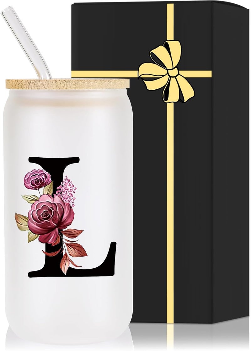Wulcea Monogrammed Glass Drinking Cup With Lid Straw Women Lady Boss Coworker Colleague Manager Team Member Employee Gifts Executive Assistant Inter Birthday Farewell Leaving Retirement Christmas,L - Image 1