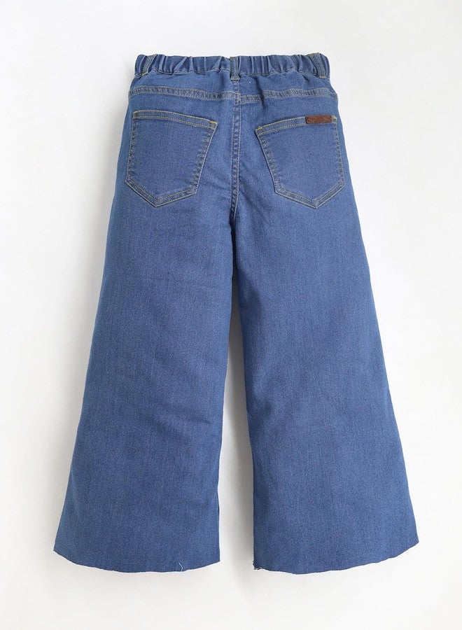 Cherry Crumble Blue Denim Denim Casual Wear Wide Leg Summer Jeans for Girls - Image 3