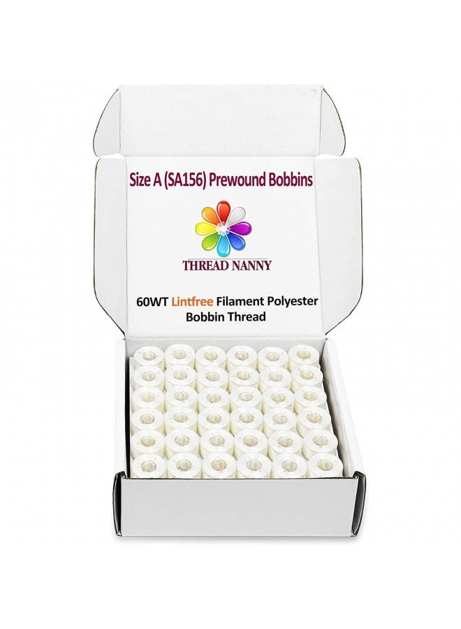 ThreadNanny 144pcs White Prewound Bobbin Thread Plastic Size A (SA156) Works with Brother Embroidery and Sewing Machine Polyester Thread - Image 1