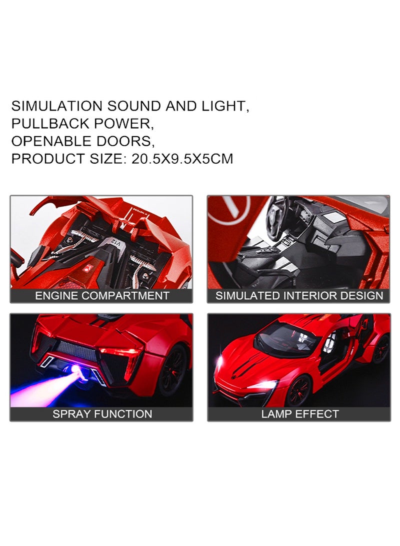 1:24 Die-Cast Model Car with Sound, Lights & Spray – Pullback Power Sports Car Toy with Scissor Doors, Engine Details, Suspension, and Spray Function – for Kids and Collectors - Image 3