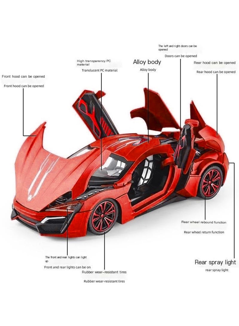 1:24 Die-Cast Model Car with Sound, Lights & Spray – Pullback Power Sports Car Toy with Scissor Doors, Engine Details, Suspension, and Spray Function – for Kids and Collectors - Image 4