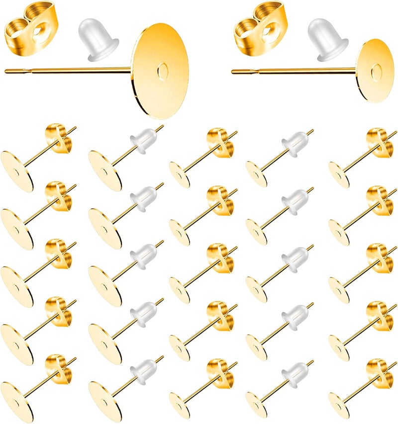 VERACT Gold Earring Posts and Backs, 500Pcs Hypoallergenic Earring Studs for Jewelry Making with Butterfly Earring Backs and Rubber Bullet Earring Backs (4mm, 6mm) - Image 1
