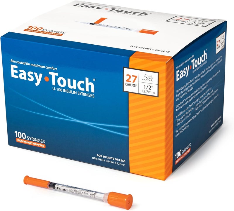 EasyTouch Individually Wrapped U-100 Syringes (27G 0.5cc 1/2" (12.7mm)) - Image 1