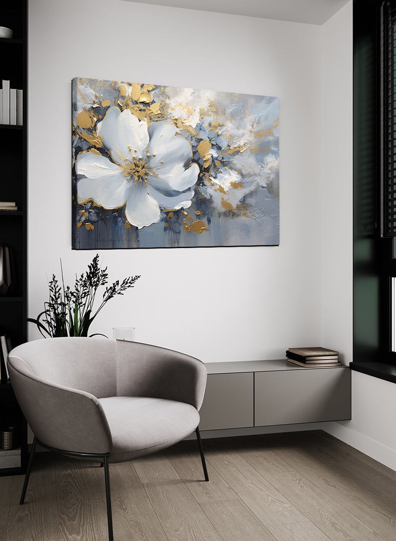 لوحة كانفاس على إطار خشبي بتصميم زهرة ذهبية - Image 1
