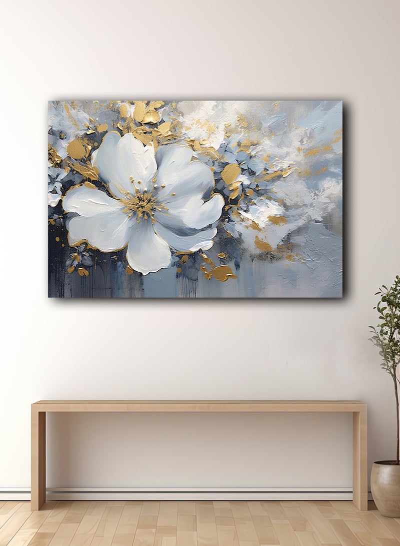 لوحة كانفاس على إطار خشبي بتصميم زهرة ذهبية - Image 2
